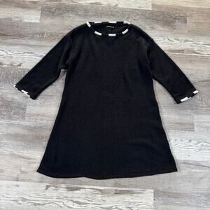 GRIZAS Black Wool Knit Sweater Dress Tunic M Lagenlook Minimalist Scandinavian
